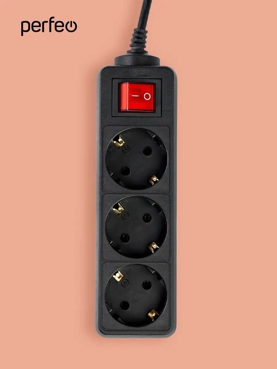 Сетевой удлинитель Perfeo "Powermate" с кнопкой, 3,0 м, 3 розетки, черный (PF-PM-3/3,0-B)