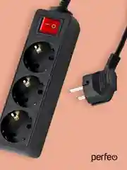 Сетевой удлинитель Perfeo "Powermate" с кнопкой, 3,0 м, 3 розетки, черный (PF-PM-3/3,0-B)