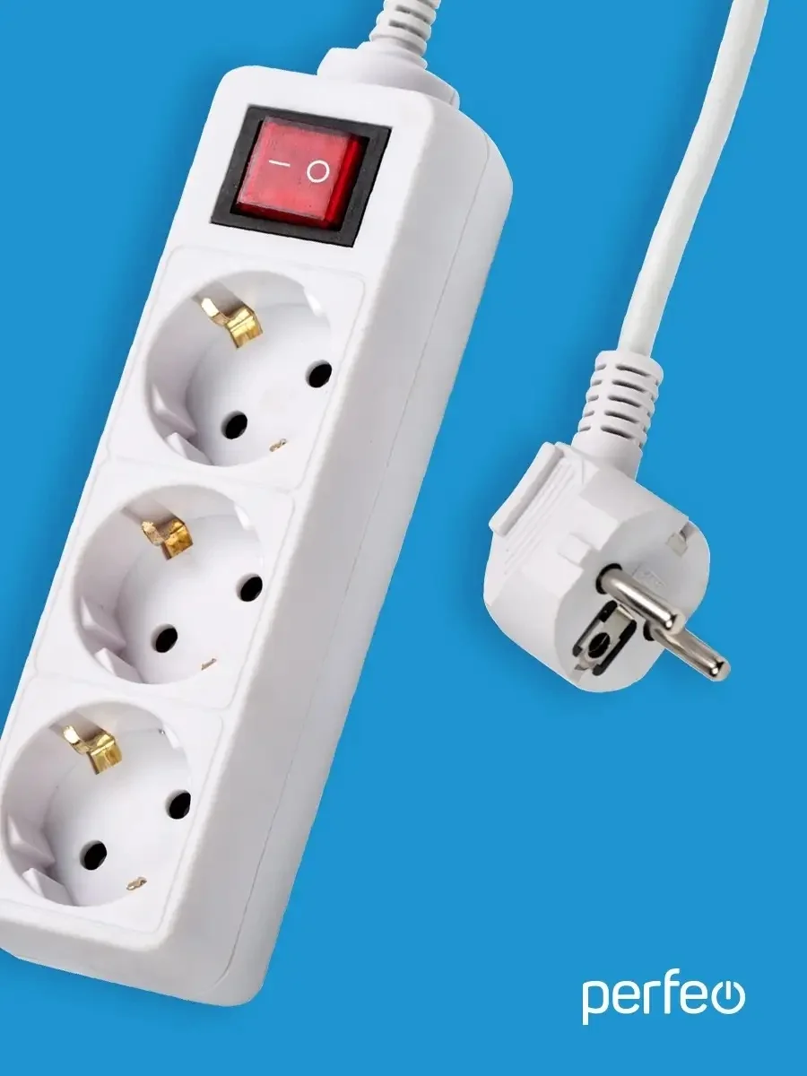 Сетевой удлинитель с кнопкой "Powermate", 5,0 м, 3 розетки, белый