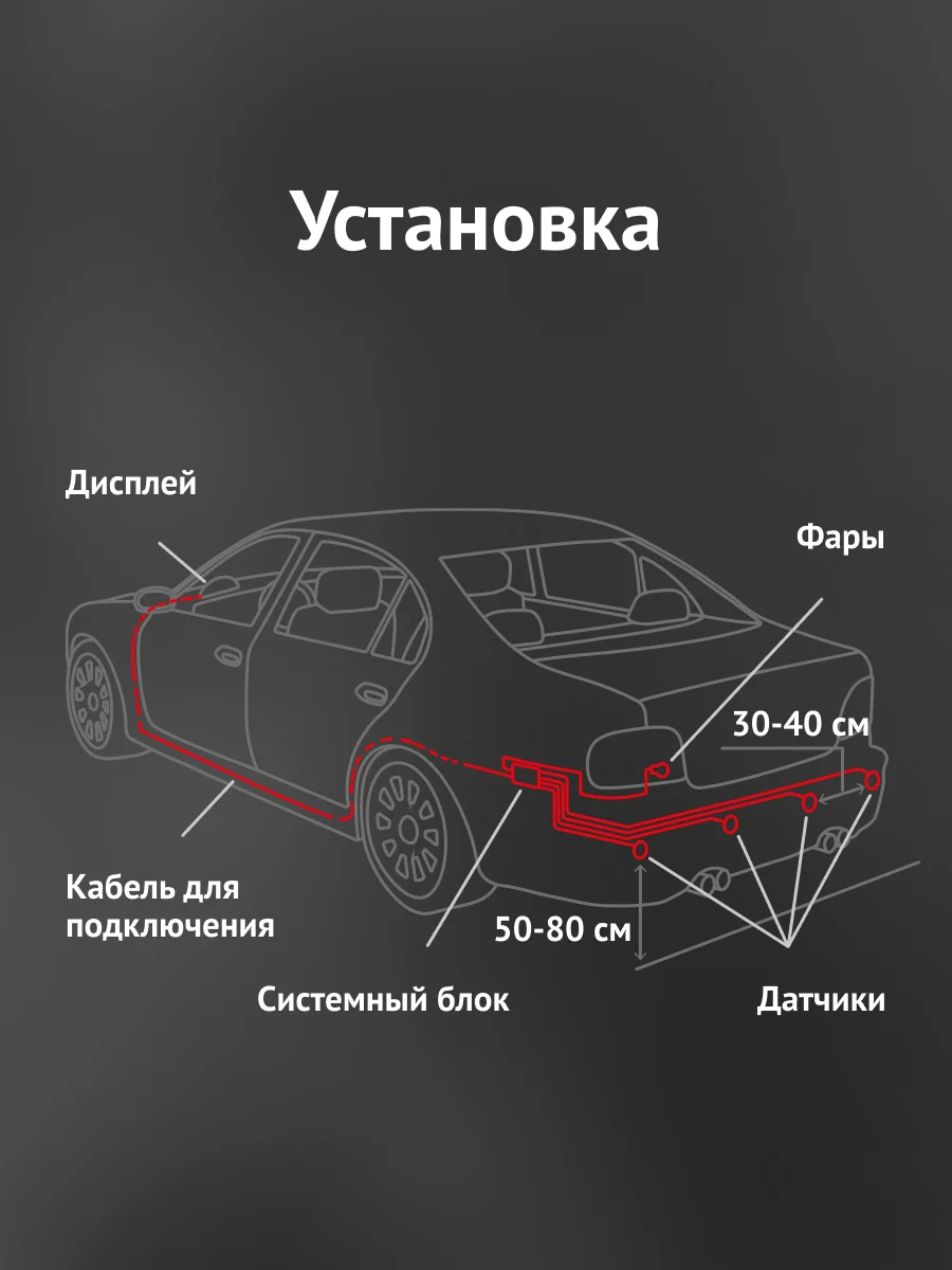 Система безопасной парковки iBOX PS 4000 S, датчики парковки на автомобиль 4 шт, серебристый