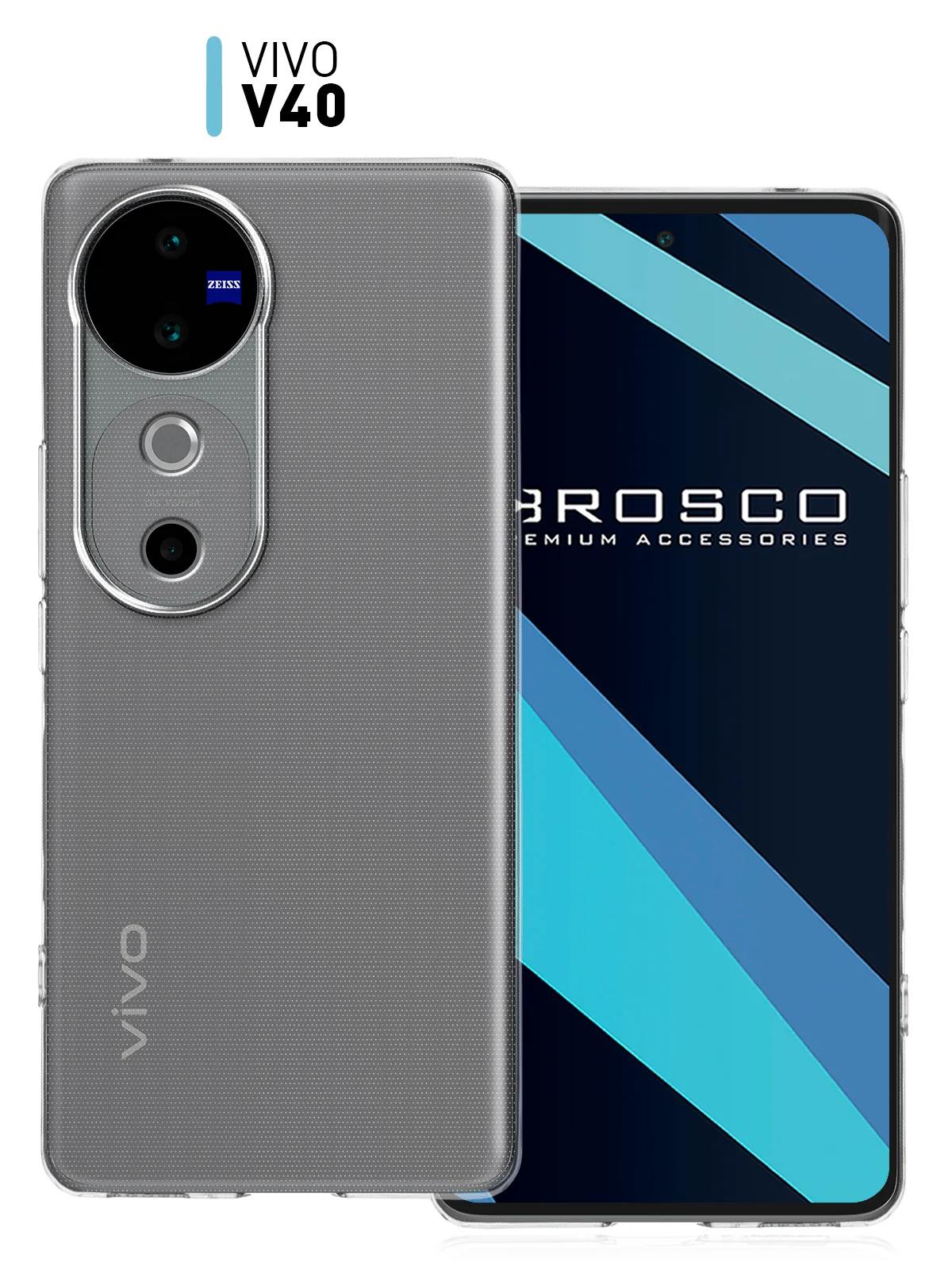 Прозрачный чехол для Vivo V40 силиконовый ROSCO матовый/ прозрачный тонкий с бортиком- защитой камер