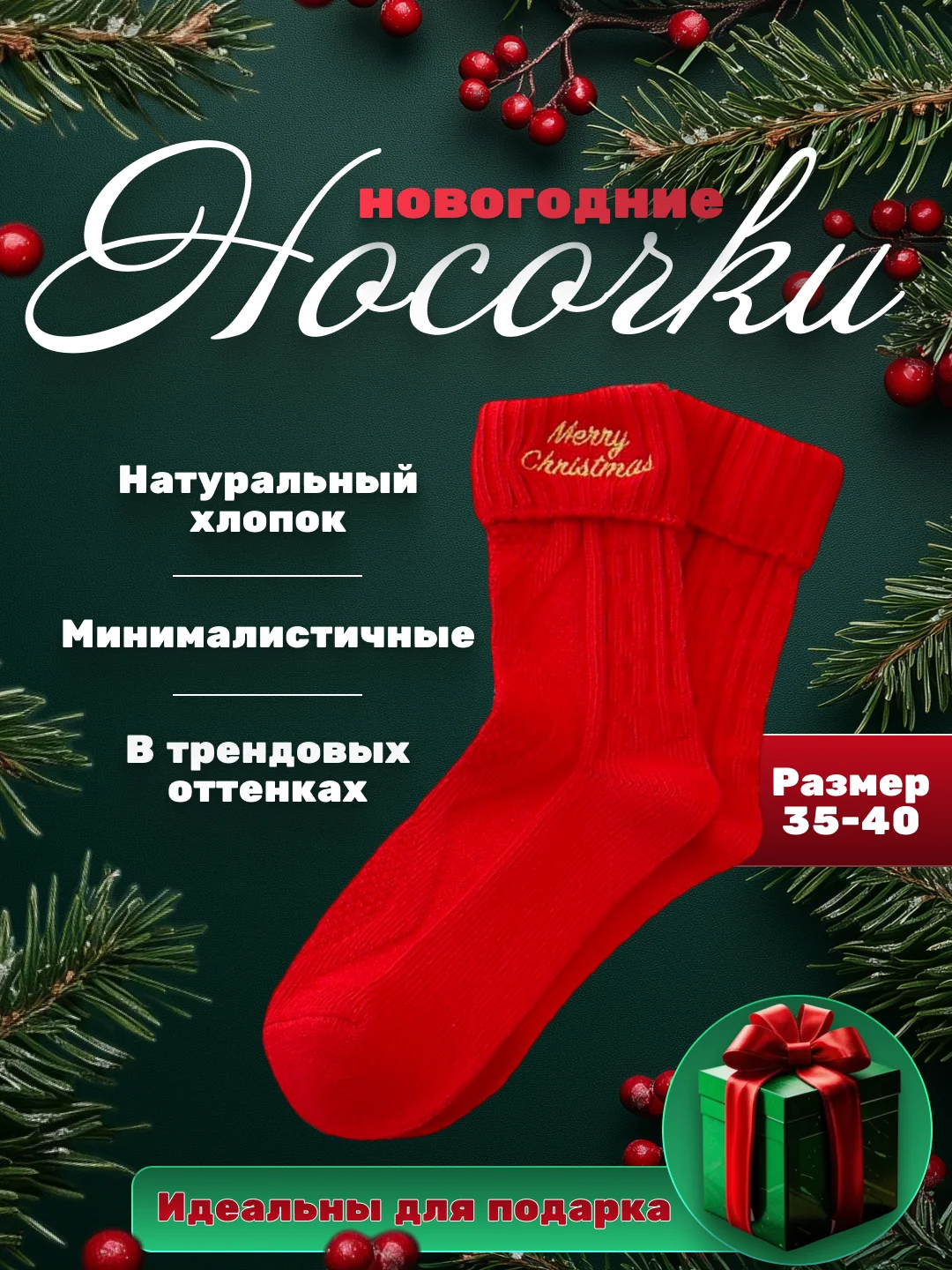 Красный носки новогодние, подарок, набор носков, подарок на новый год