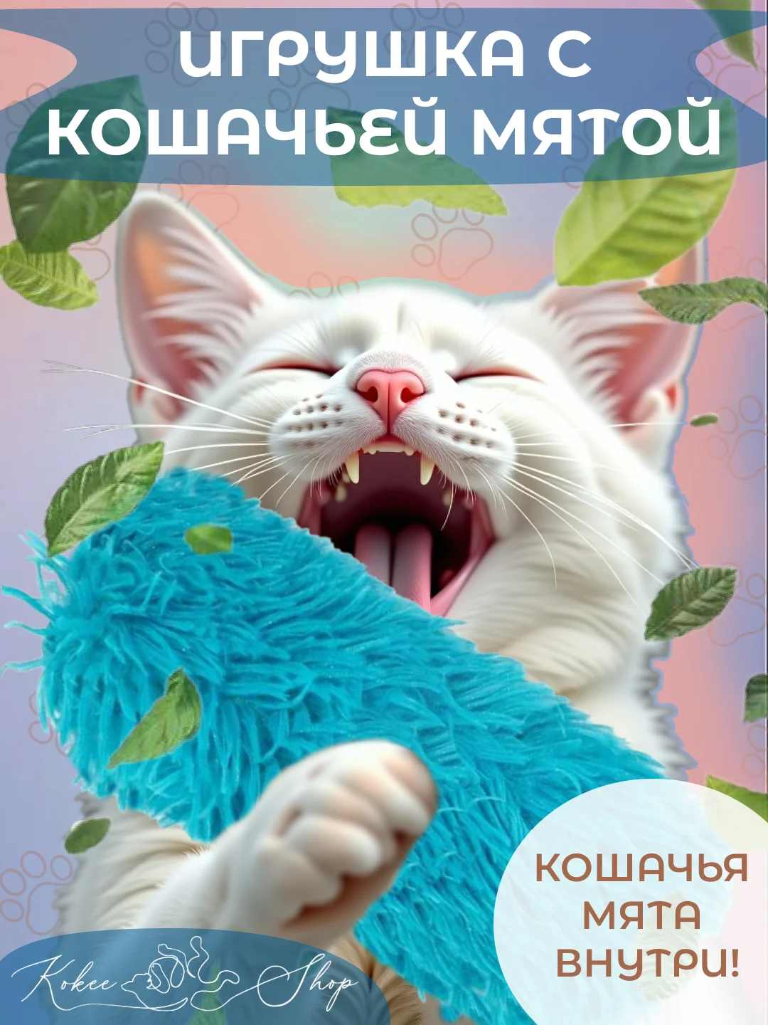 Голубой мягкая игрушка-антистресс с кошачей мятой