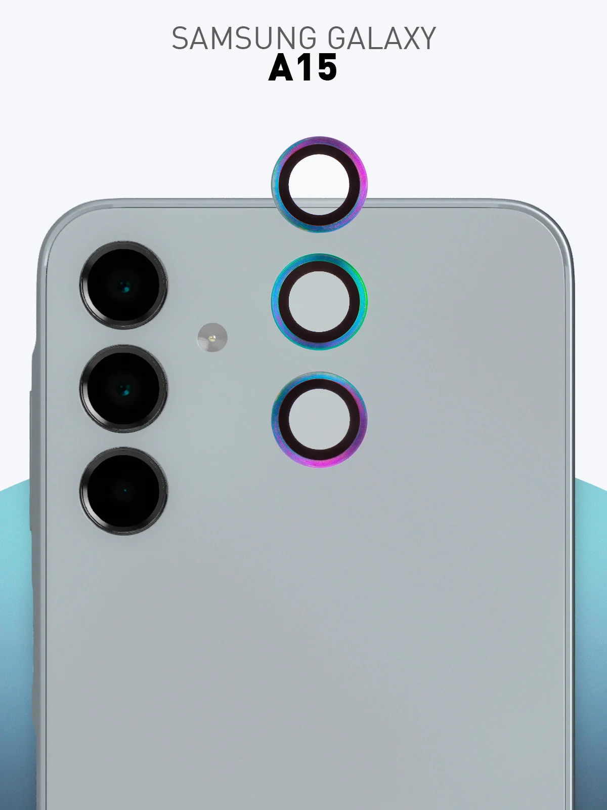 Разноцветный стекло на камеру для Samsung Galaxy A15 защитное ROSCO, закаленное, накладки с рамкой