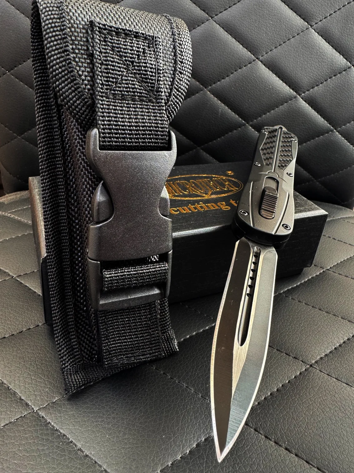Складной нож Microtech с двусторонней заточкой, фронтально-выкидной, автоматический