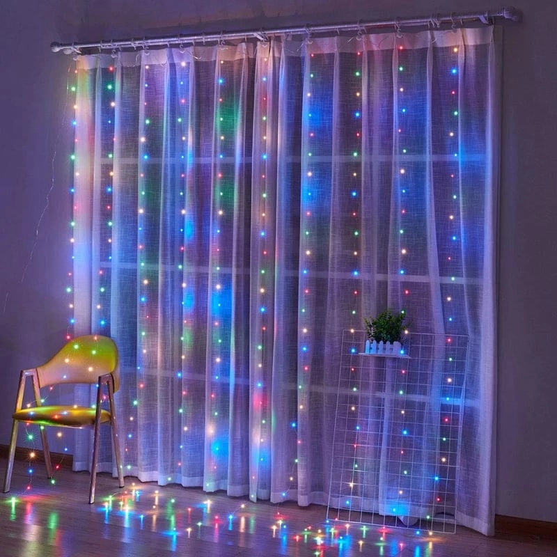 Гирлянда Занавеска, прямые, 3 м, цветная 320LED 220В