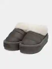 Серый угги зимние натуральная замша и мех, короткие