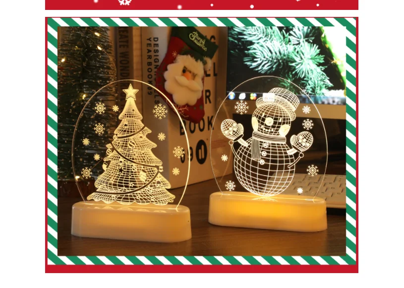Зеленый ночник, новогодний светильник светодиодный 3D, LED, от батареек или USB. 3D лампа. Ночник