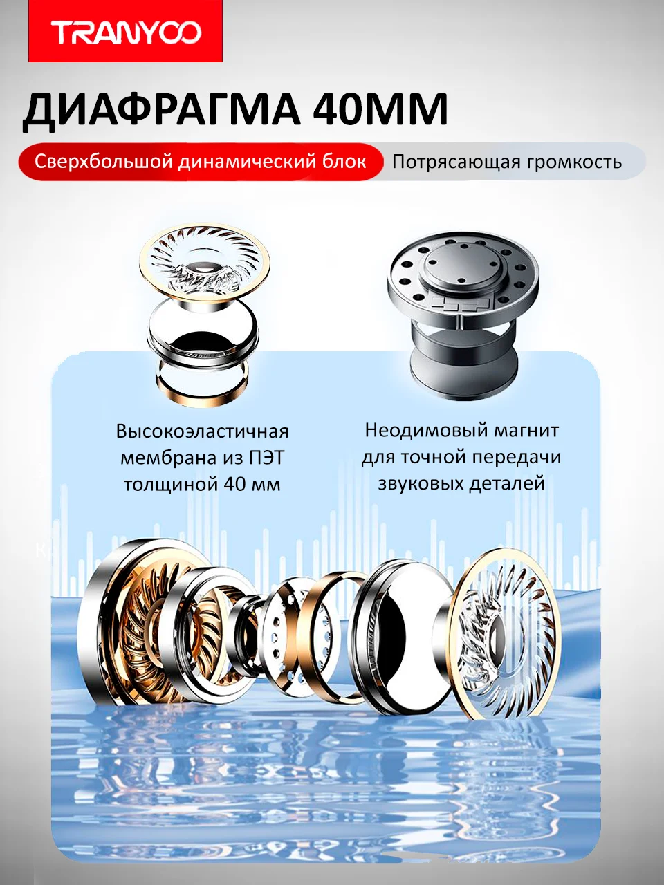 Черный беспроводные наушники Tranyoo Wireless Stereo Earphone
