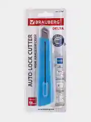 Нож канцелярский 18 мм BRAUBERG "Delta", автофиксатор, цвет корпуса голубой, блистер
