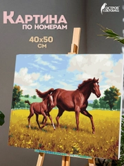 Раскраска-картина антистресс по номерам, цифрам 40х50 см, "Лошади на лугу", 662464