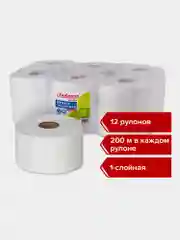 Бумага туалетная 200м, ЛЮБАША (T2), 1-сл, ОТБЕЛЕННАЯ, КОМПЛЕКТ 12рул, 124546