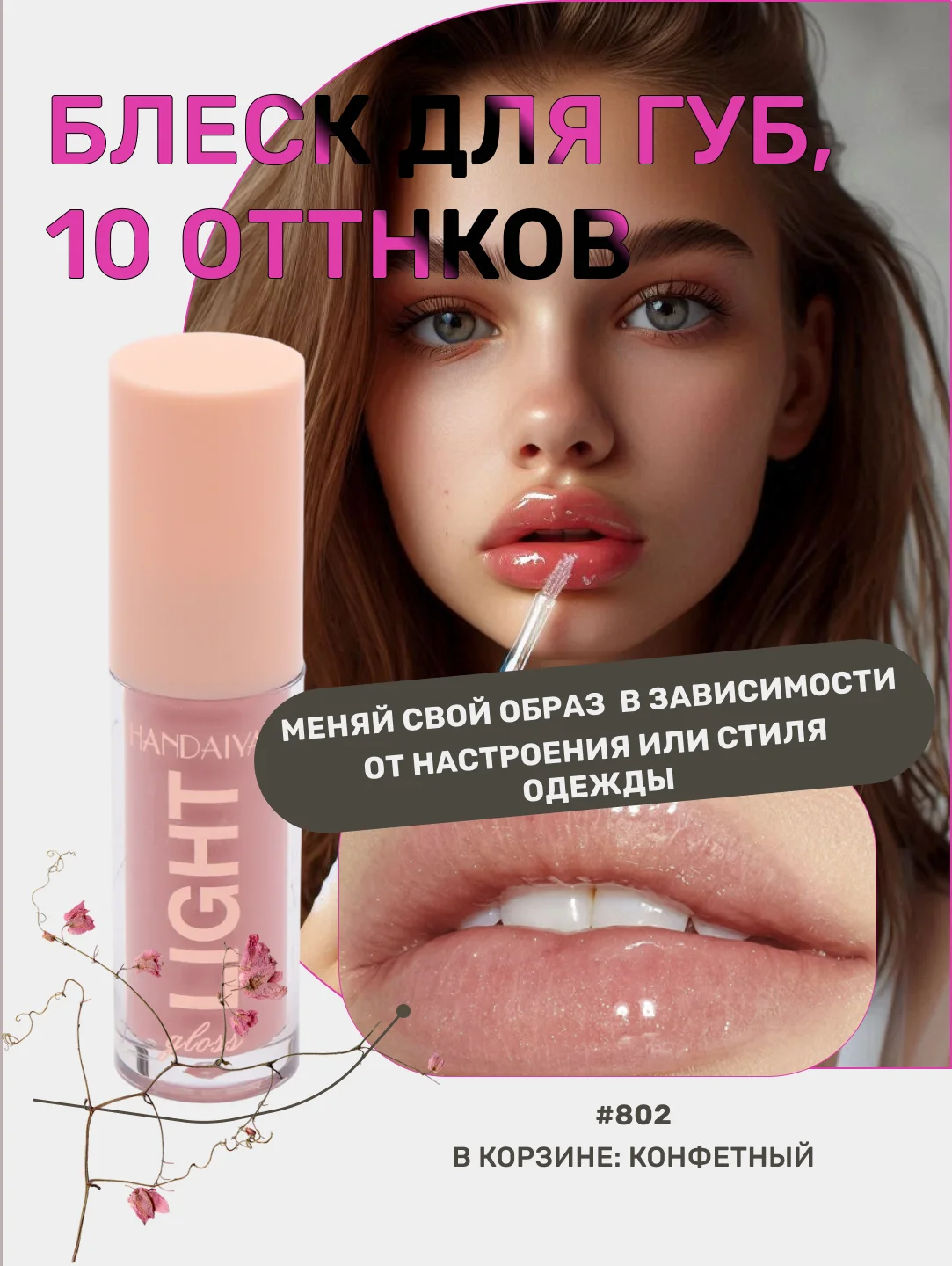 Конфетный блеск для губ, жидкий, увлажняющий, жидкий, прозрачный, для макияжа на Новый год