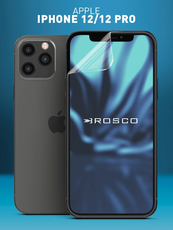 Плёнка для Apple iPhone 12, 12 Pro защитная ROSCO гидрогелевая прозрачная тонкая не стекло