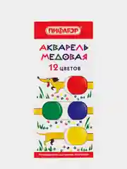 Краски акварельные для рисования медовые 12 цветов ПИФАГОР "ВЕСЕЛАЯ ТАКСА", 192007