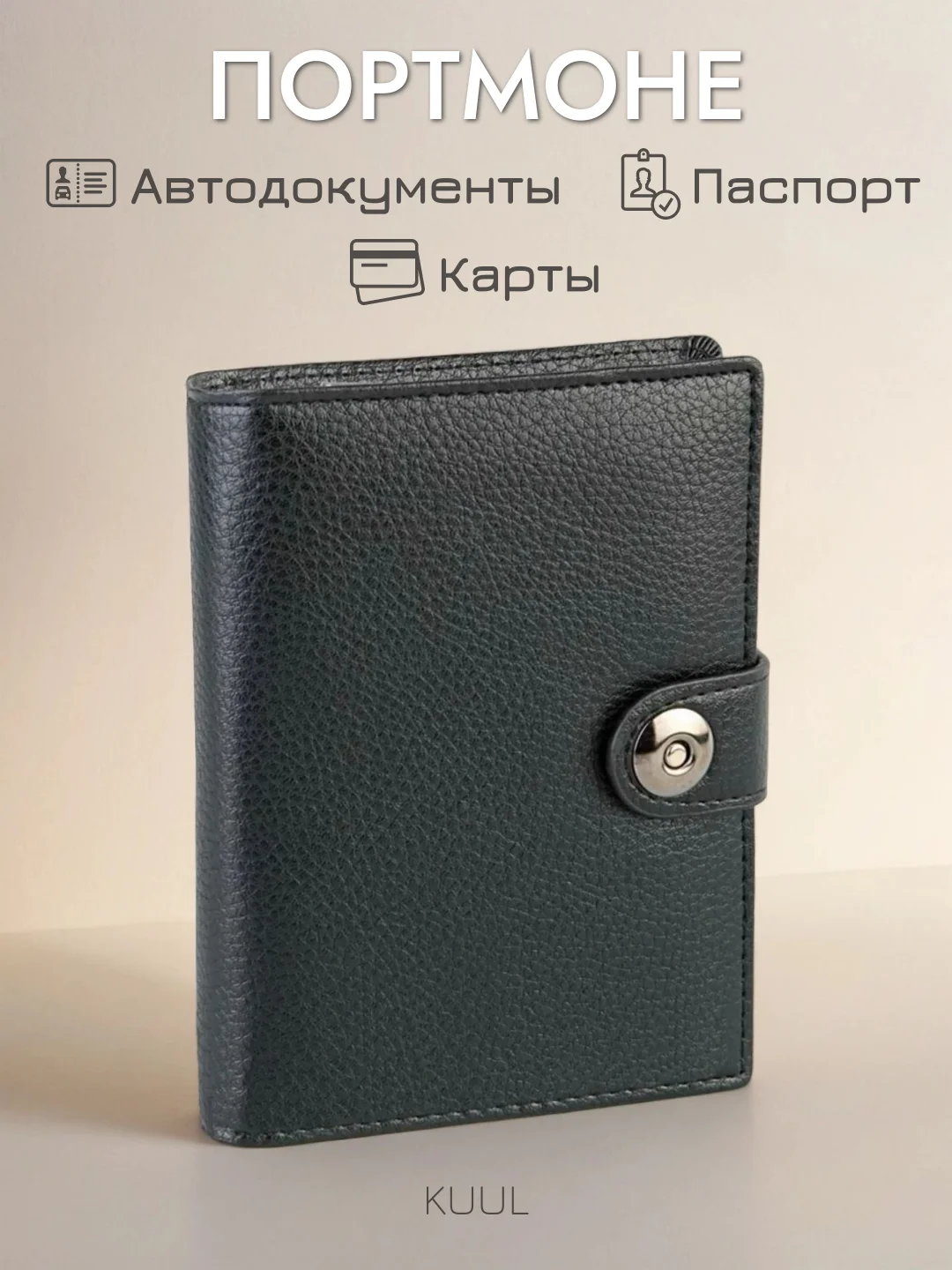 Черный обложка для документов и паспорта, автодокументы, портмоне 2в1