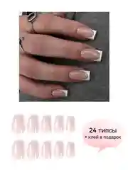 Кремовый накладные ногти с дизайном, 30 штук и 24 штуки, с клеем для ногтей