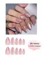 Пастельно-коралловый накладные ногти с дизайном, 30 штук и 24 штуки, с клеем для ногтей