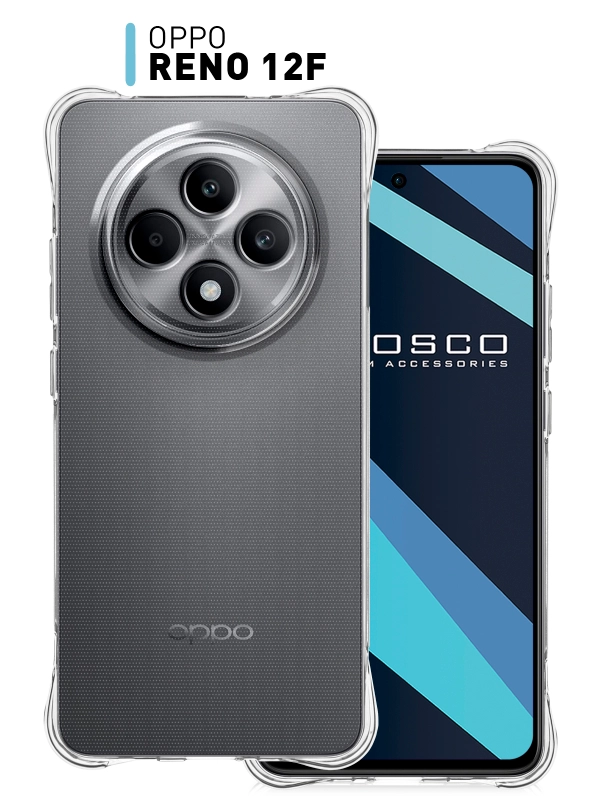 Чехол для Oppo Reno 12F противоударный силиконовый ROSCO прозрачный с усиленными углами