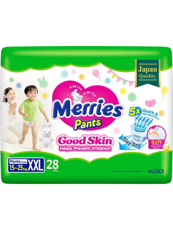 Подгузники-трусики Merries Good Skin, размер XXL, 15-25 кг, 28 штук