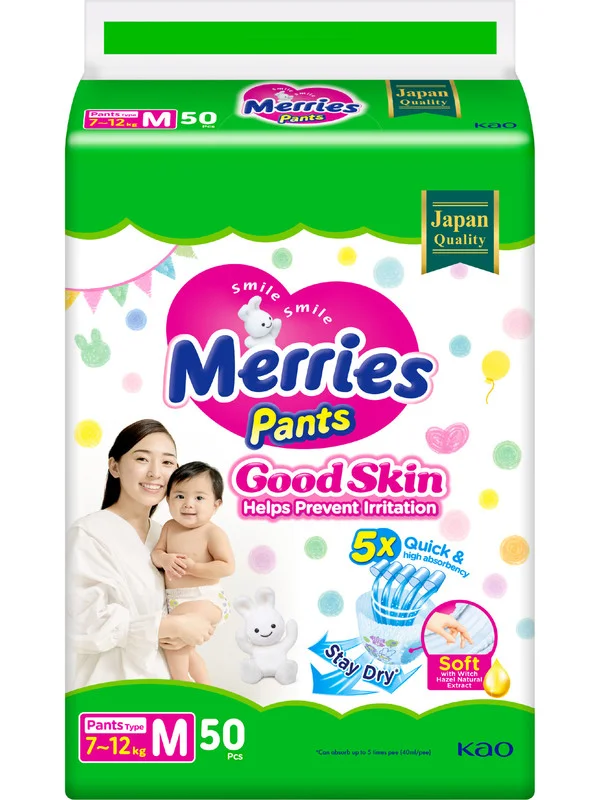 Подгузники-трусики Merries Good Skin, размер M, 7-12 кг, 50 штук