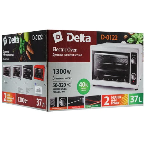 Духовка, мини-печь электрическая DELTA D-0122, белая 1300 Вт, 37 л