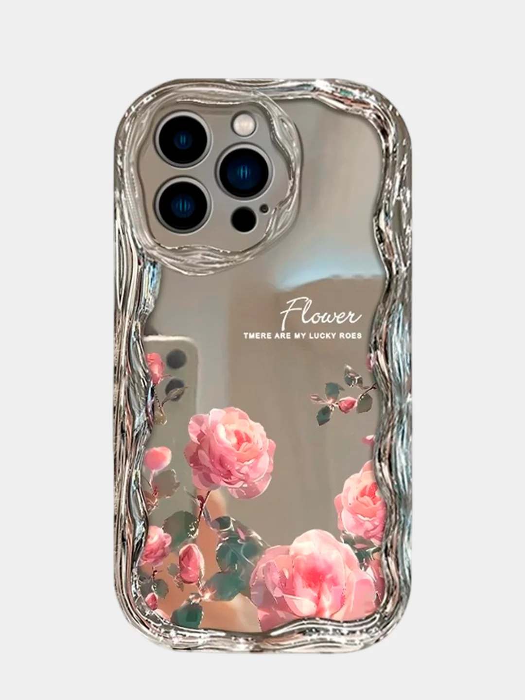 Розовый чехол для iPhone XR, 11, 12, 13, 15, Pro, Max на Айфон, зеркальный, силиконовый с цветами, розы