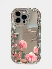 Розовый чехол для iPhone XR, 11, 12, 13, 15, Pro, Max на Айфон, зеркальный, силиконовый с цветами, розы