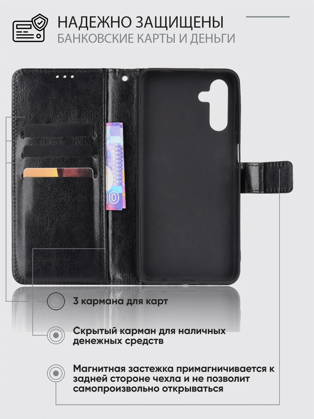 Черный чехол-книжка с магнитной застежкой для Samsung Galaxy A13 5G / M13 5G / A04S / А13 / М13