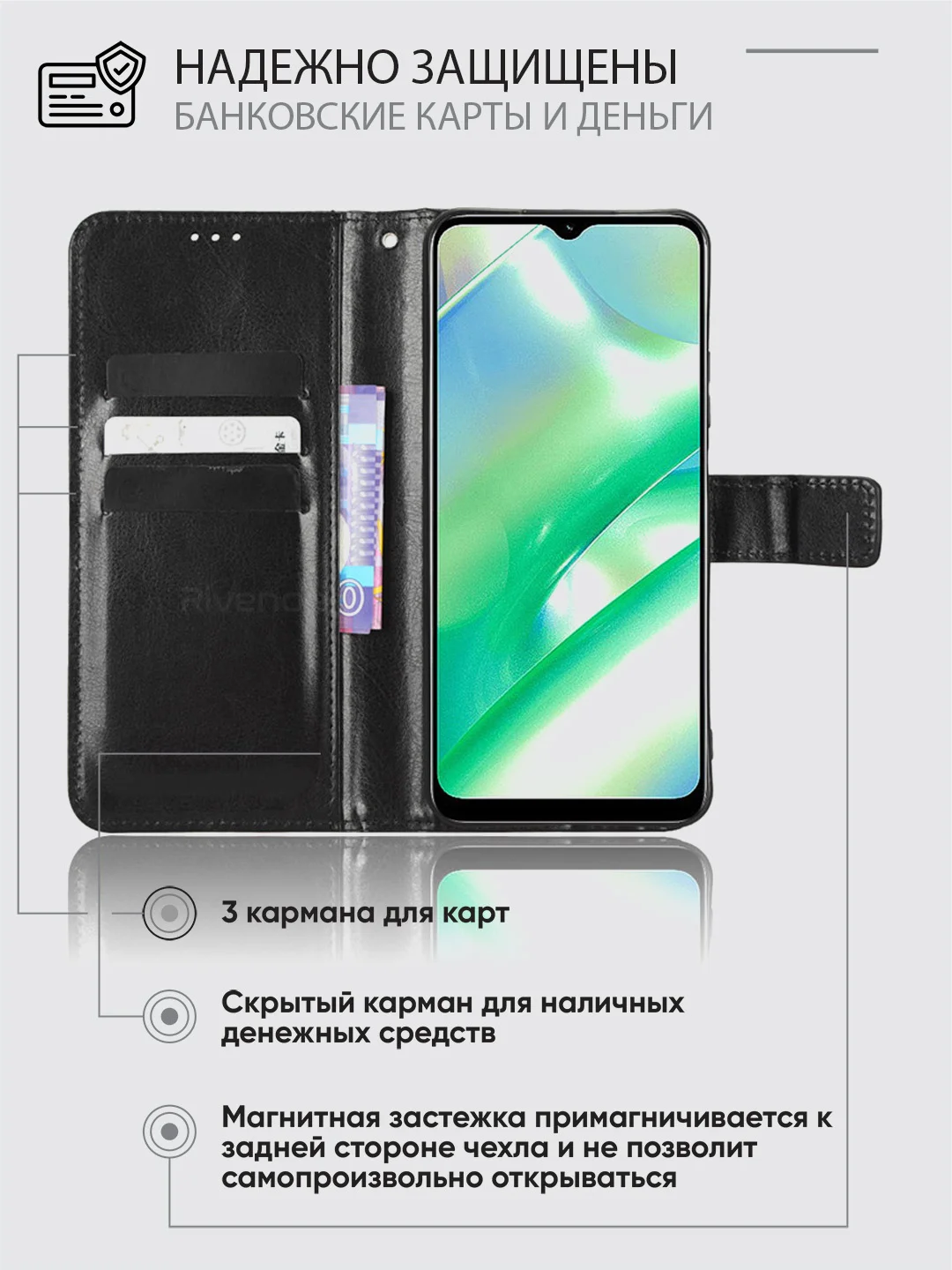 Черный чехол-книжка с магнитной застежкой для Realme C33 4G (Реалми С33)