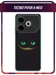 Черный чехол на Tecno Pova 6 Neo / Техно Пова 6 Нео прозрачный, с принтом, защита камеры