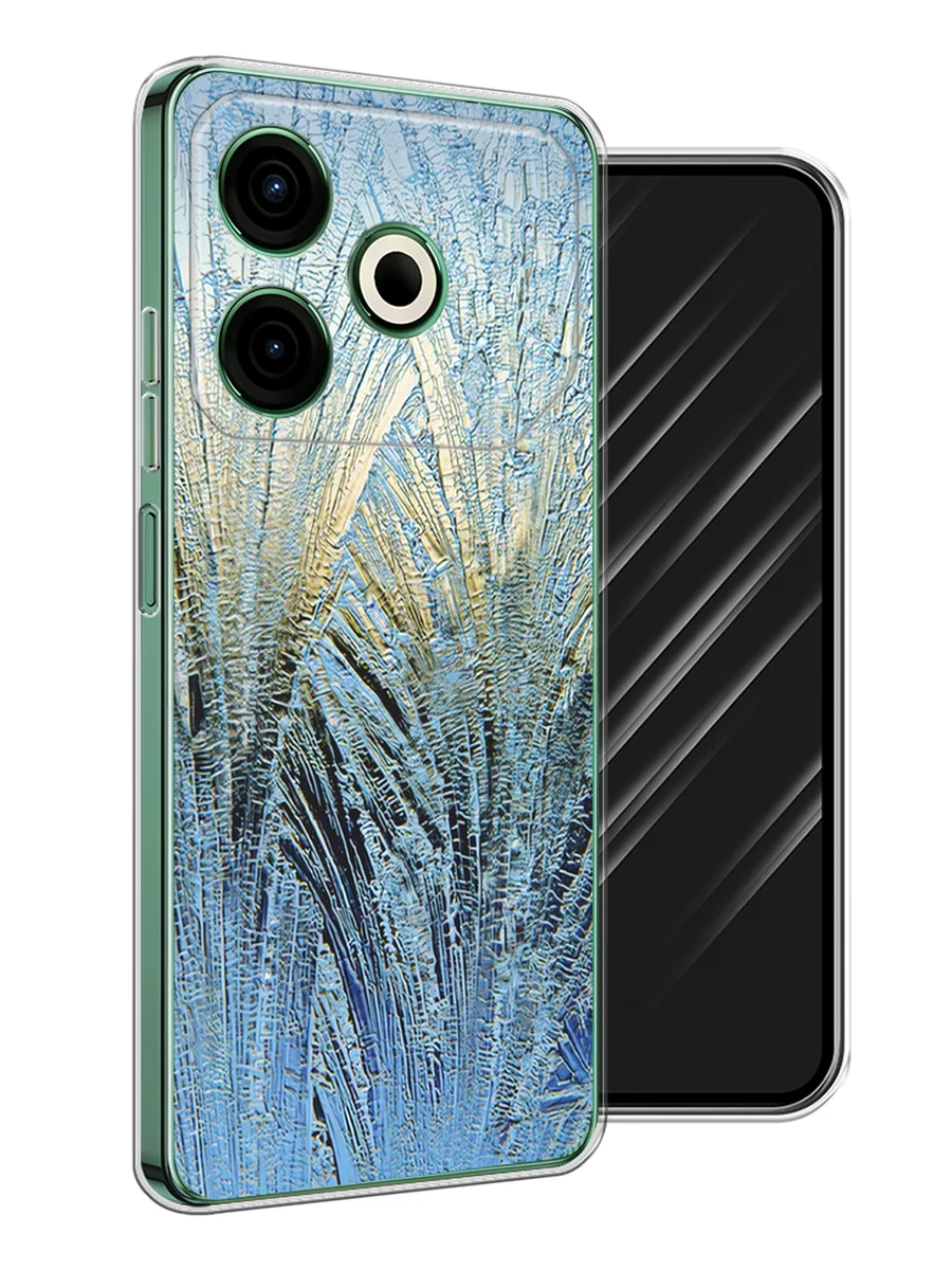 Небесно-голубой чехол на Tecno Pova 6 Neo / Техно Пова 6 Нео прозрачный, с принтом, защита камеры
