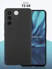 Черный чехол для Vivo T2 4G силиконовый ROSCO матовый / прозрачный тонкий с защитой камер