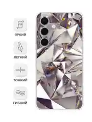 Серый металлик чехол на Samsung Galaxy S24 FE 5G / Самсунг S24 FE прозрачный, с принтом, защита камеры