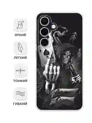 Оливковый чехол на Samsung Galaxy S24 FE 5G / Самсунг S24 FE прозрачный, с принтом, защита камеры