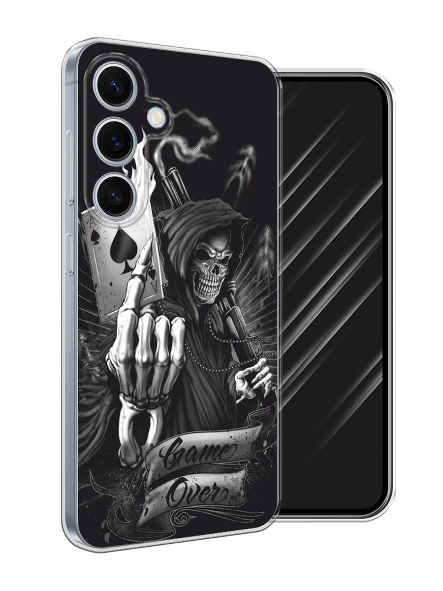 Оливковый чехол на Samsung Galaxy S24 FE 5G / Самсунг S24 FE прозрачный, с принтом, защита камеры