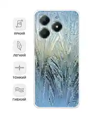 Небесно-голубой чехол на Realme C61 4G (Global) / Realme C61 4G прозрачный, с принтом, защита камеры