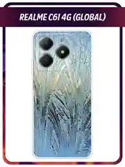 Небесно-голубой чехол на Realme C61 4G (Global) / Realme C61 4G прозрачный, с принтом, защита камеры