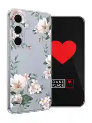 Пастельно-коралловый чехол на Samsung Galaxy S24 FE 5G / Самсунг S24 FE прозрачный, с принтом, защита камеры