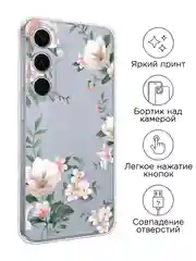 Пастельно-коралловый чехол на Samsung Galaxy S24 FE 5G / Самсунг S24 FE прозрачный, с принтом, защита камеры