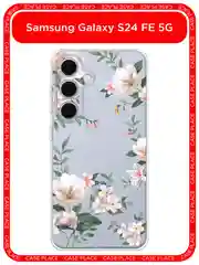Пастельно-коралловый чехол на Samsung Galaxy S24 FE 5G / Самсунг S24 FE прозрачный, с принтом, защита камеры