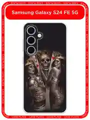 Оливковый чехол на Samsung Galaxy S24 FE 5G / Самсунг S24 FE прозрачный, с принтом, защита камеры