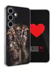 Оливковый чехол на Samsung Galaxy S24 FE 5G / Самсунг S24 FE прозрачный, с принтом, защита камеры