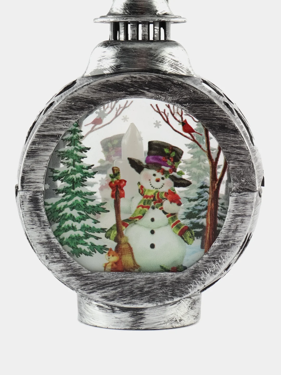 Серый новогодний Фонарик 13х9х5 см светящийся