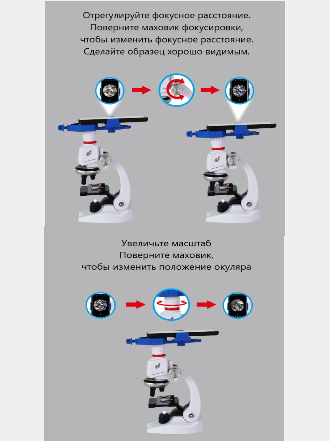 Микроскоп детский, с увеличением 100х, 400х, 1200х