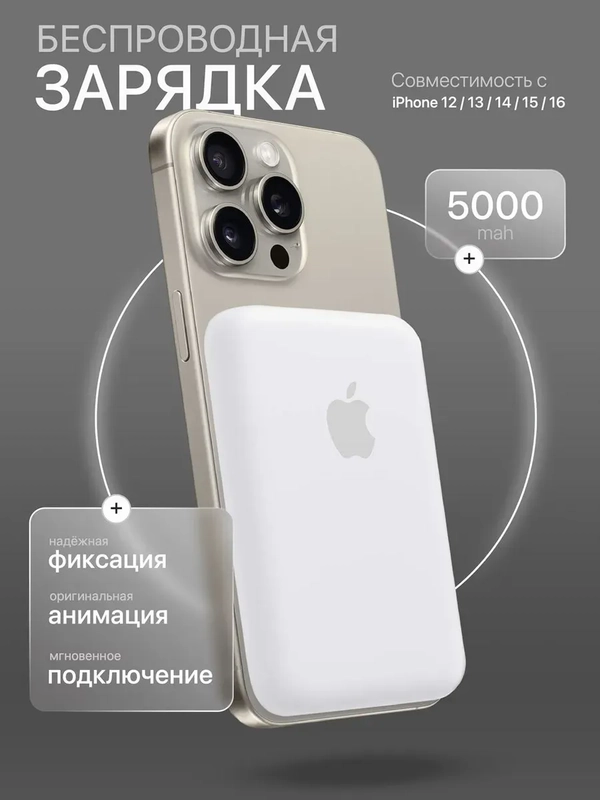Аккумулятор внешний для iPhone, зарядка Magsafe для айфона, PowerBank, повербанк 5000 mAh