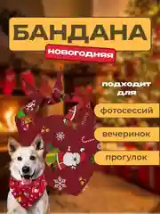 Бордовый бандана с новогодним принтом для питомцев