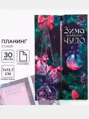Черный новогодний подарочный набор: планинг-стикеры  и ручка