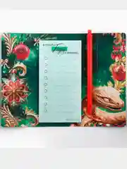 Тёмно-зелёный новогодний подарочный набор: планинг-стикеры  и ручка