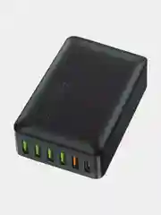 Черный сетевое зарядное устройство MRMPW H5016, 65W, 5xUSB, 1xType-C (PD20W)